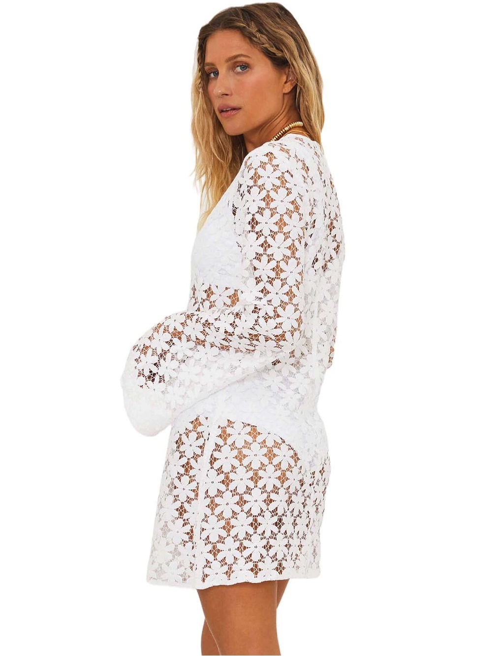 BEACH RIOT Women's Goldie Floral Mesh Dress in White Size XS - Picture 3 of 8